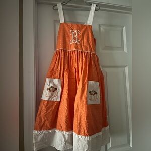 Orange Pumpkin Embroidered Kids Casual Dress